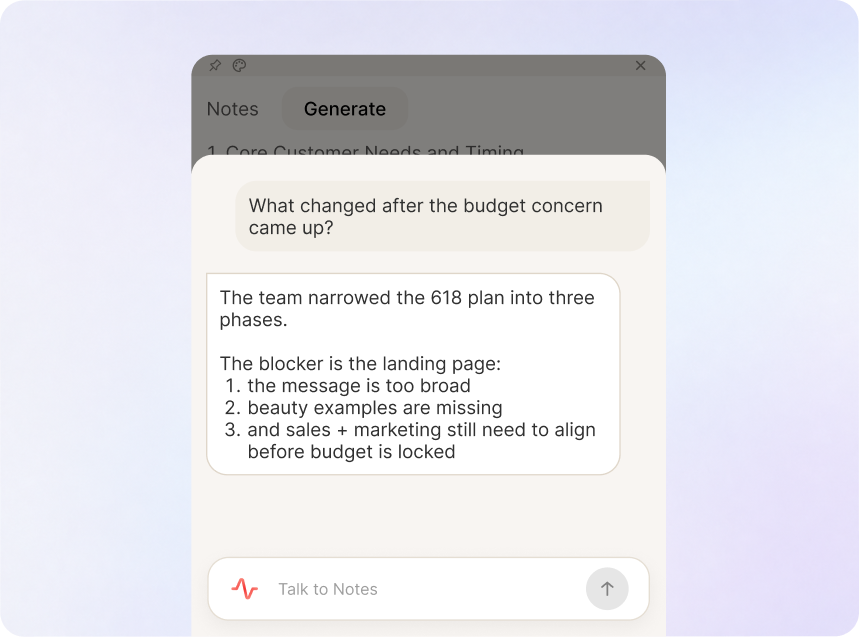 Renota answers a follow-up question from meeting notes.